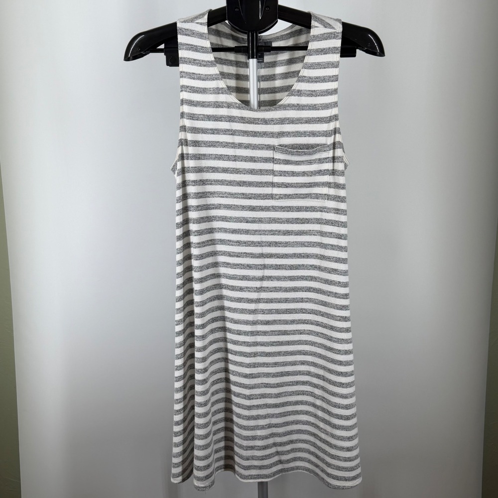 Market & Spruce Womens Grey White Striped Sleeveless Pocket Knit Dress Medium